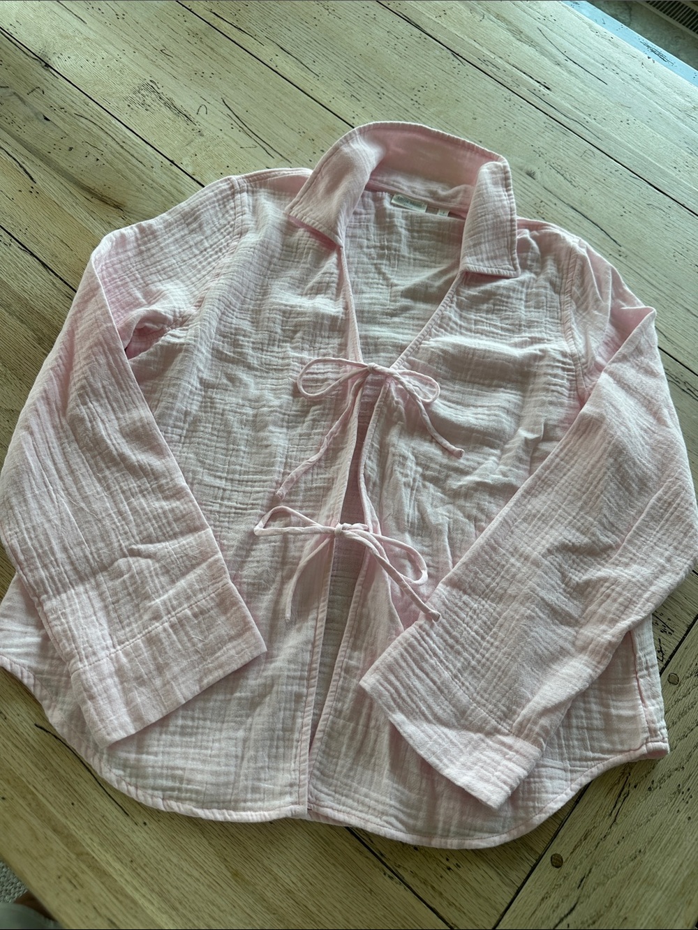 Aritzia Soft Pink Gauze Tie-Front Robe Shirt